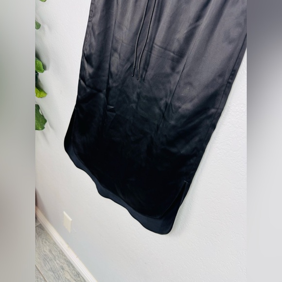 T BY ALEXANDER WANG Asymmetric Black Satin Drawstring Midi Skirt - Picture 3 of 10